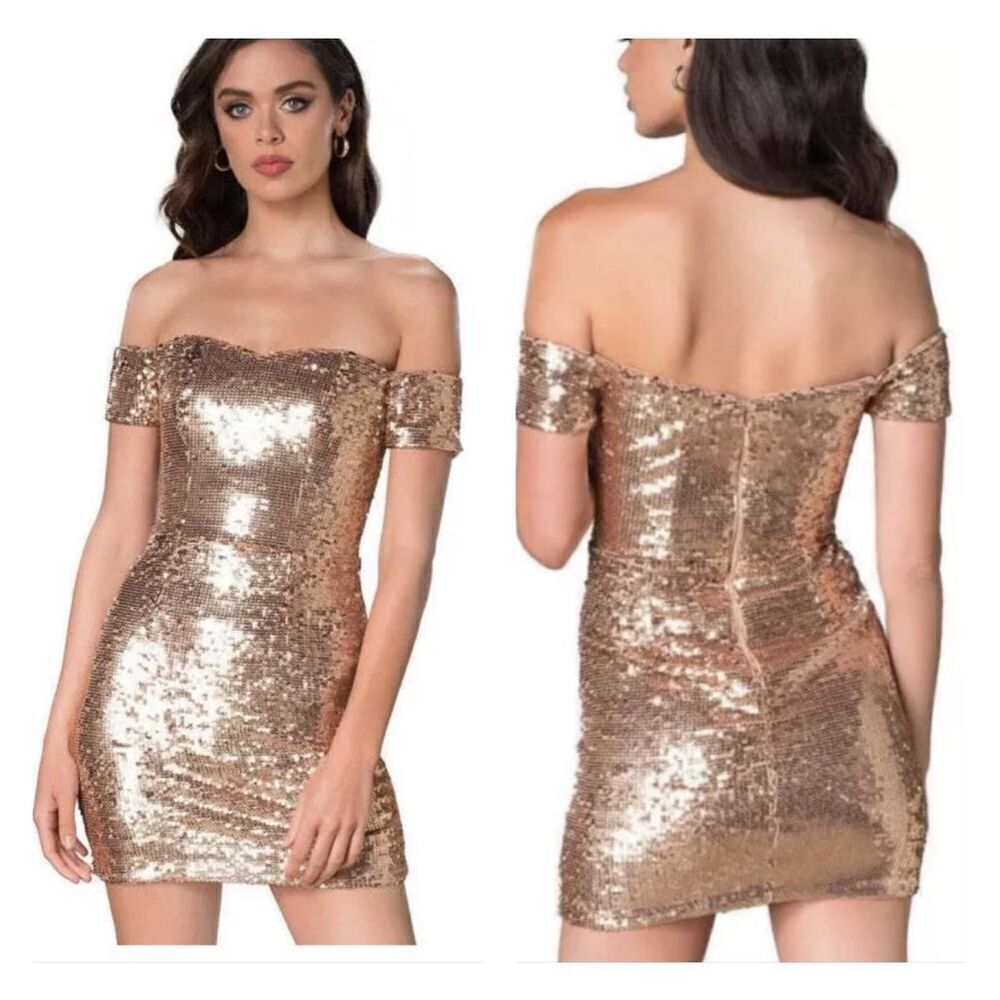Dress The Population Jada metallic Sequin mini Dress Women’s XXL Off Shoulder